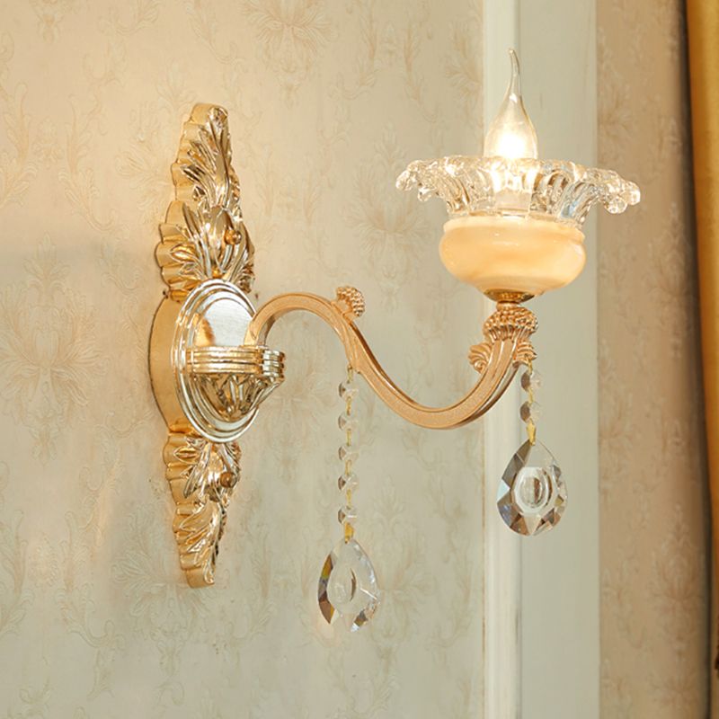 Verweerde zink gearceerde wandlicht vintage imitatie jade gang muur gemonteerde lamp met kristal accent