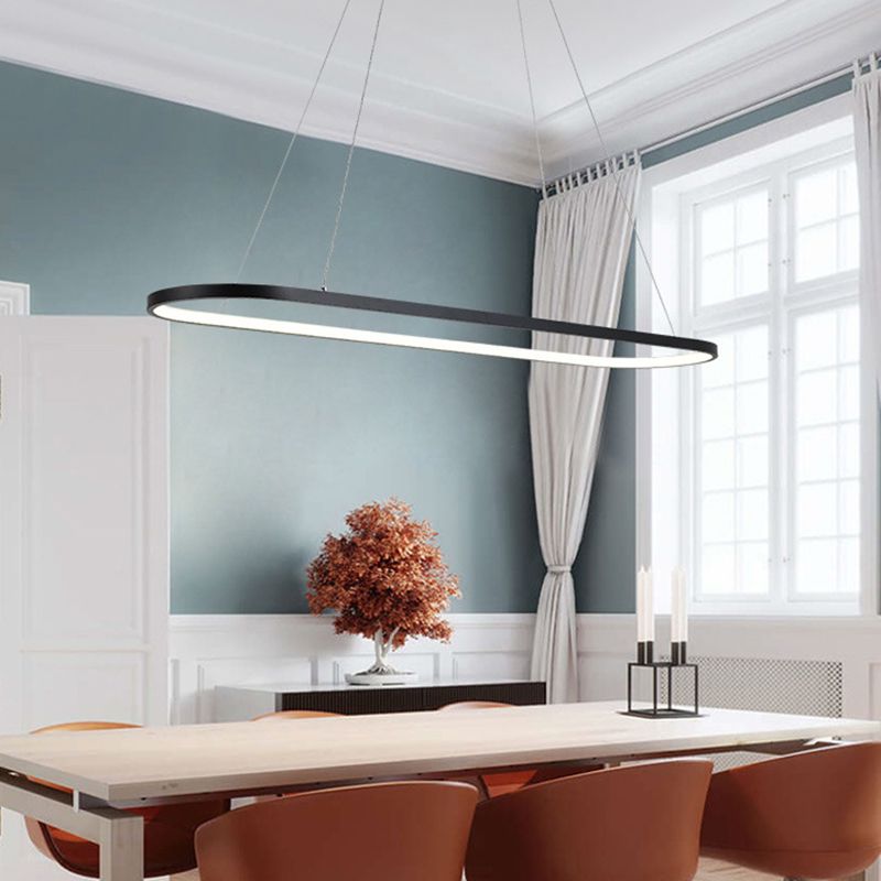 Oval Suspended Lighting Fixture Modern Style Metal LED Restaurant Island Light in Black/White
