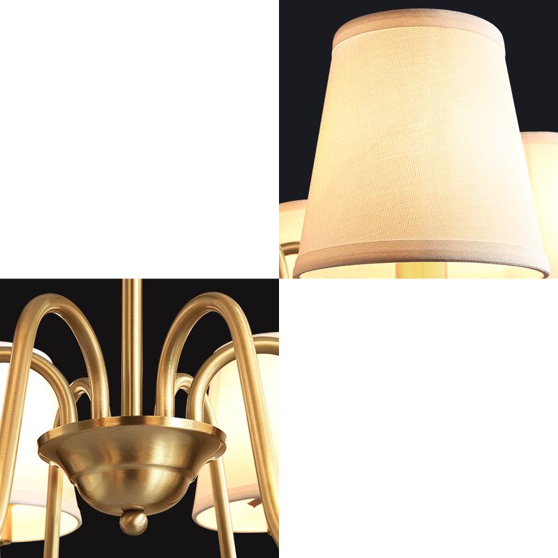 Lampadario del cono post-moderno appeso al lampadario bianco in tessuto bianco soffitto lampadario in oro per soggiorno