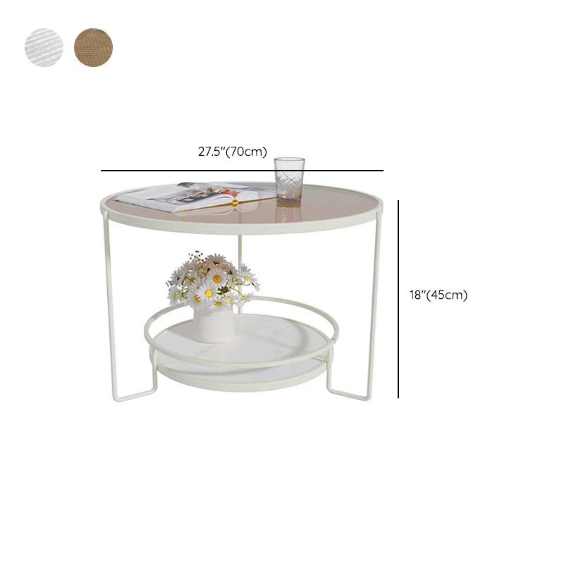 Contemporary Glass Top Coffee Table Round Metal Frame Cocktail Table