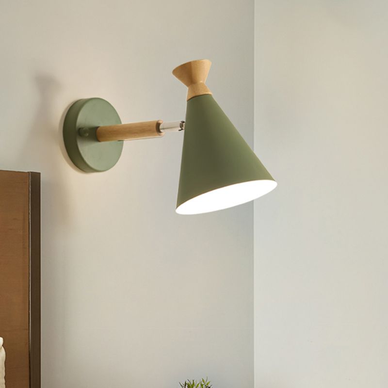 Metal Cone Shade Wall Light Nordic Style Rotatable 1 Light Bedside Reading Light in Blue/Green/Grey/White
