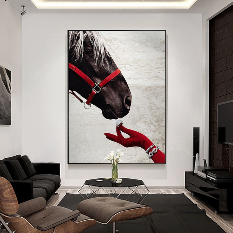 Contemporary Horse's Head View Painting Canvas Textured Brown Wall Art Decor for Guest Room