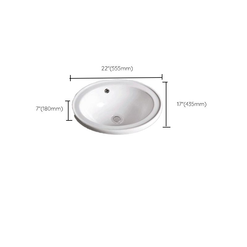 Contemporary Bathroom Sink Porcelain Oval-Shape Drop-in Bathroom Sink without Faucet