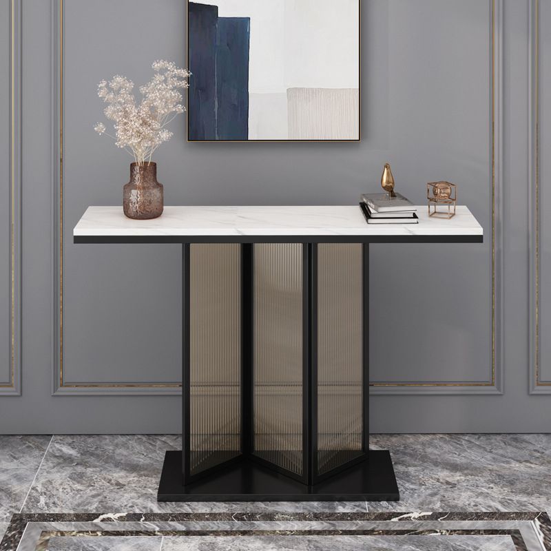 Stone Rectangle Console Table 1-Shelf 31.5" Tall Accent Table for Hall