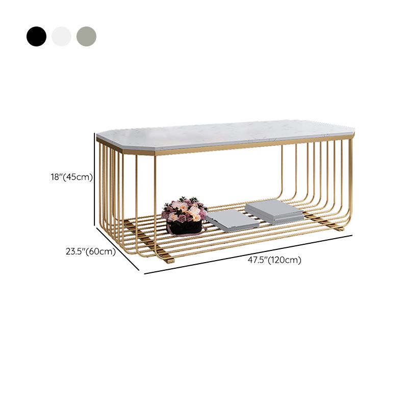 Gold Metal Frame Coffee Table Luxurious Cocktail Table with Storage