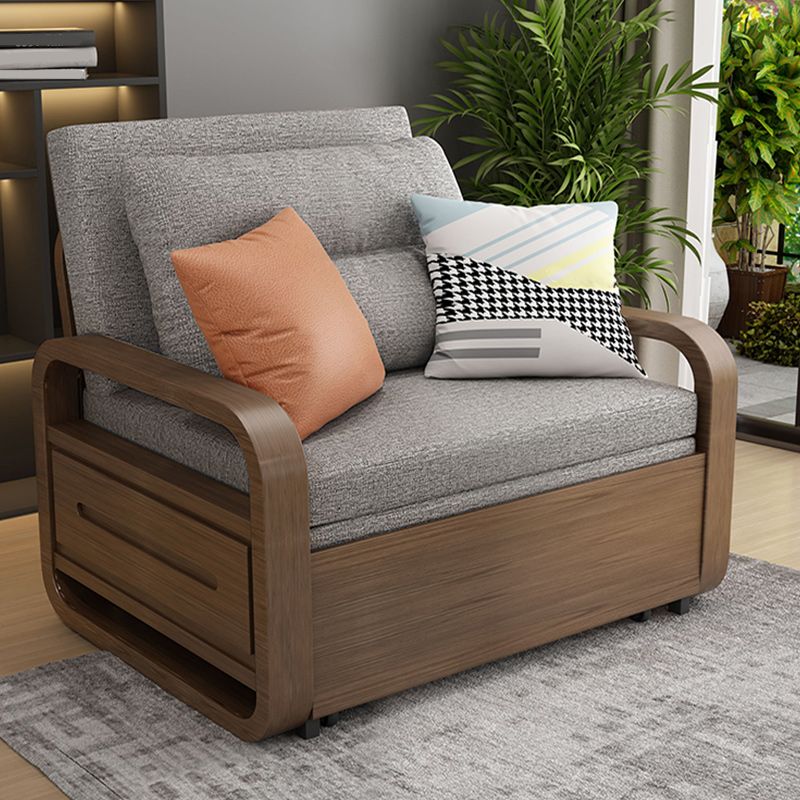Upholstered Sleeper in Gray Solid Wood Futon And Mattress with Storage