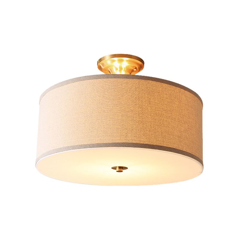 Drum Living Room Semi Flush Light Classic Fabric 4 Lights White Ceiling Lighting, 16"/19.5" Wide