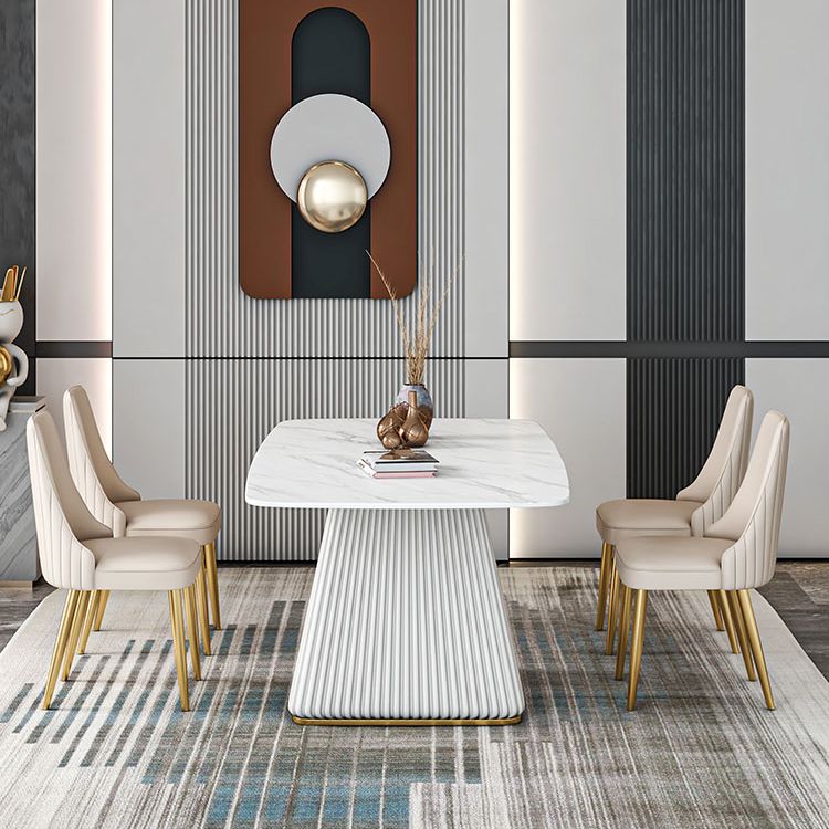 Glamouröser Esszimmer Set mit † Rechteck gesinterte Steindecke und Sockel Basis Essmöbel