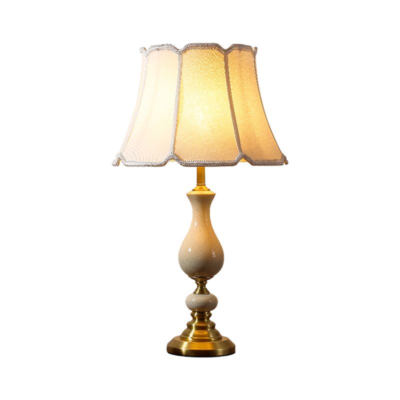 Traditional Style Paneled Bell Shaped Desk Light 1-Light Fabric Nightstand Lamp for Bedside