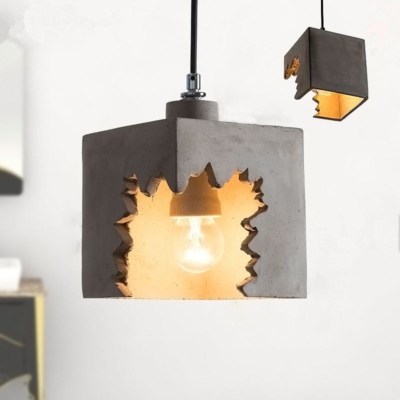 Cement 1-Light Hanging Lamp, Nordic Simple Gray Pendant Lighting for Living