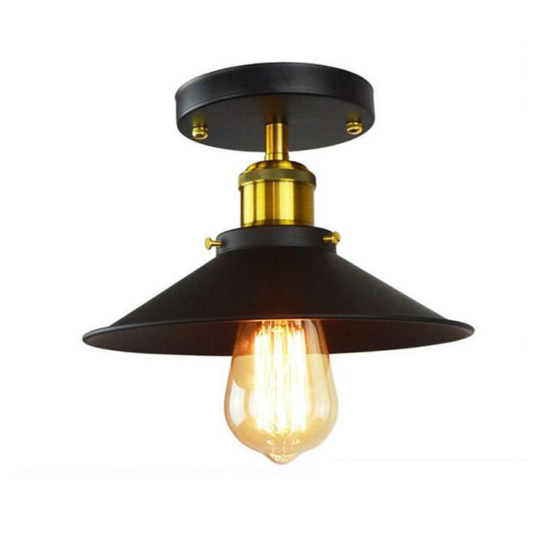 Warehouse Metal Ceiling Mounted Fixture Industrial 1 Light Semi Flush