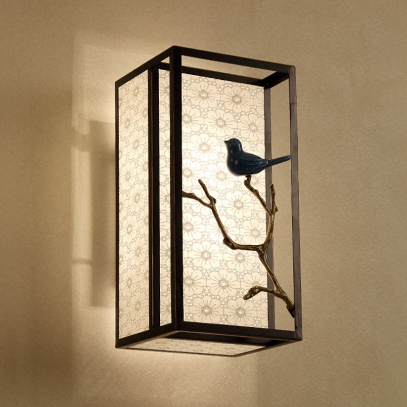 16"/31.5" H Fabric Rectangle Wall Mounted Light Classic 1 Light Living Room Sconce in Black