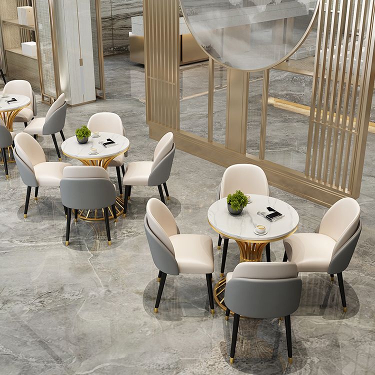 Simple Style Home Sintered Stone Dining Table Round Shape Table with Metallic Pedestal Base