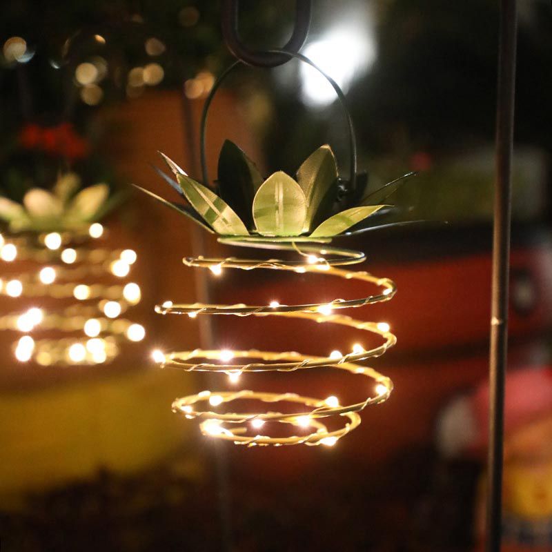 1 Pc Pineapple Metal Solar Pendant Light Contemporary Gold LED Suspension Light Fixture