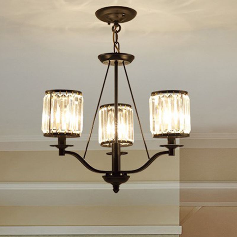Cylindre Verre Coupled Verre Lumière traditionnelle 3/6 lumières Lumières Éclairage pendentif salon en noir avec conception de Spoutnik