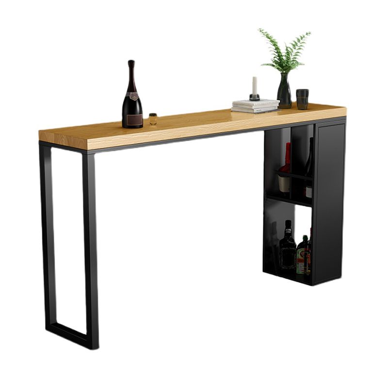 Natural Solid Wood Pub Table Pedestal Rectangle Bar Height Table with Shelves