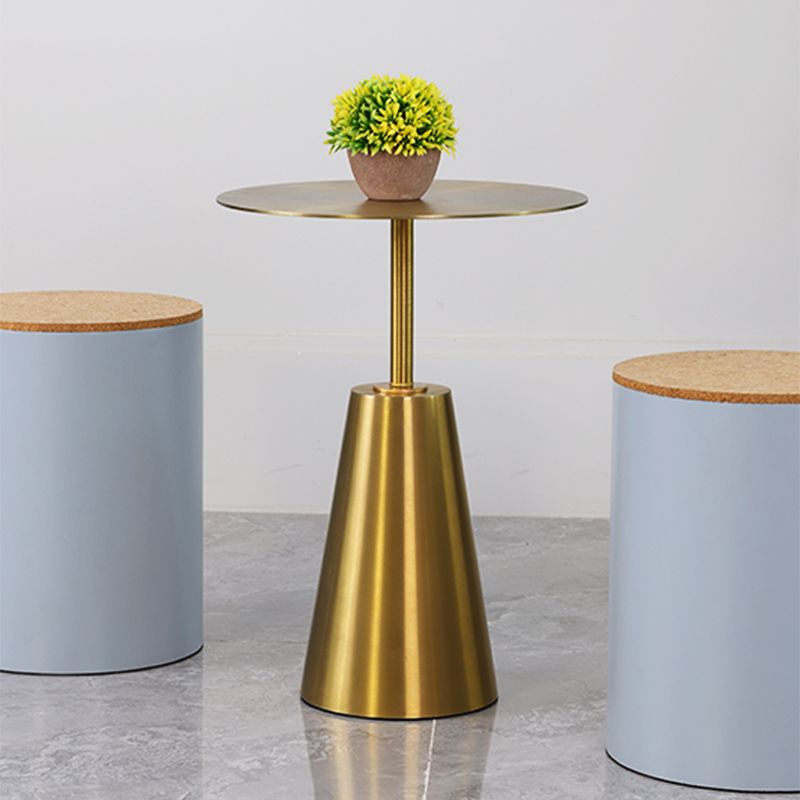 Contemporary Stainless Steel Round Side End Table with Metal Pedestal Leg