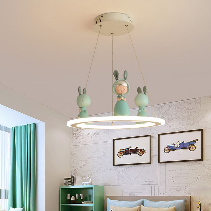 Acrylic Circular Suspension Light Kids Chandelier Lighting with Decorative Figurine for Nursery