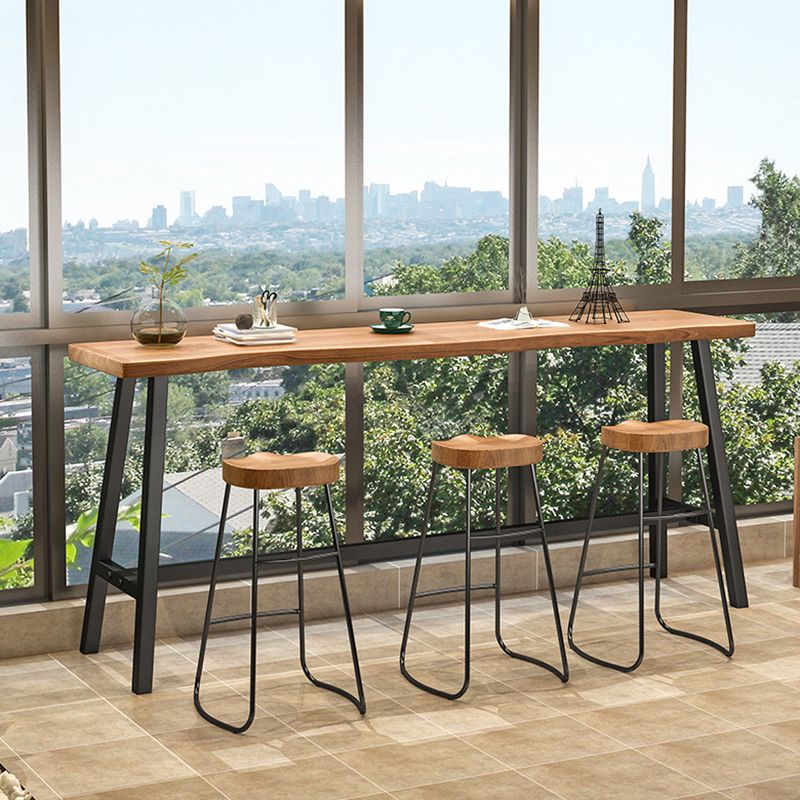 Solid Wood Bar Table Modern Trestle Base Dining Table for Kitchen