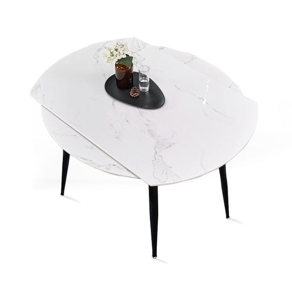 Modern Style Sintered Stone Dining Table White Round Home Table with Black Frame