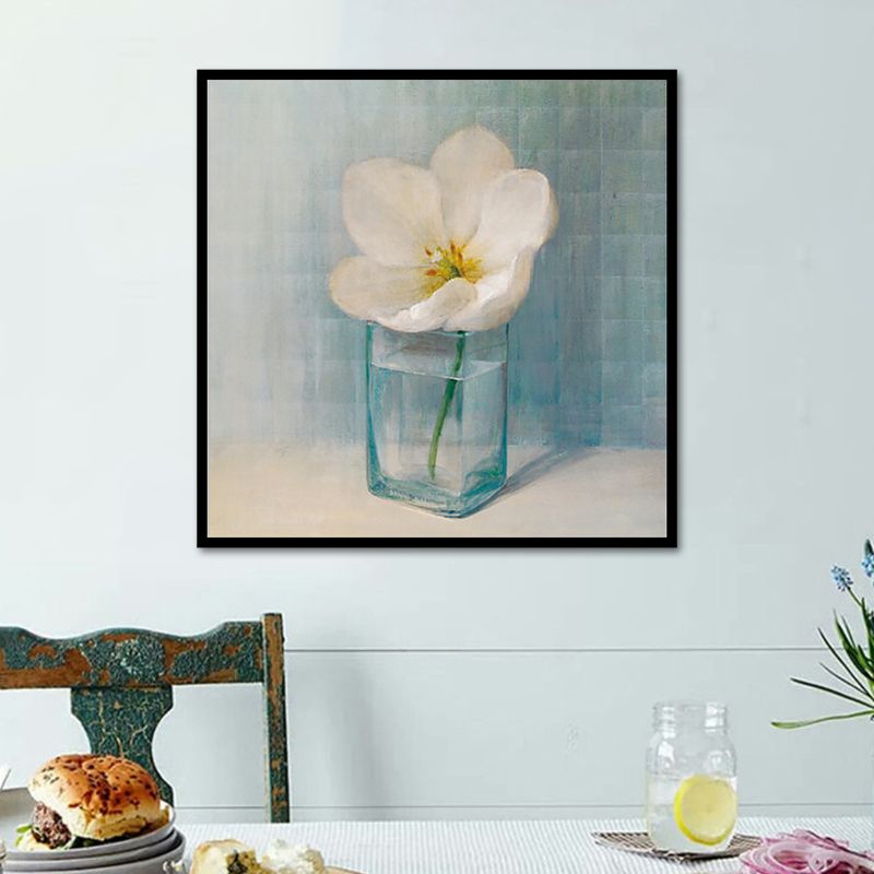 Blooming Bottle Vase Wall Art in White Modern Style Canvas Print for Living Room