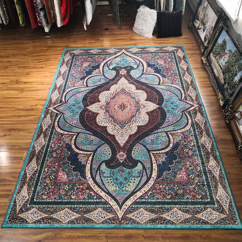 Glam Persian Indoor Rug Multi Color Floral Print Rug Anti-Slip Backing Machine Washable Pet Friendly Carpet for Living Room