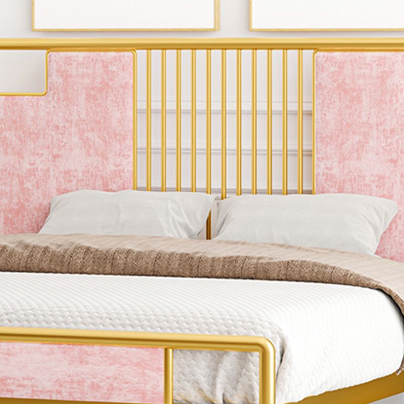 Glam Metal and Upholstered Open-Frame Bed with Headboard and Footboard