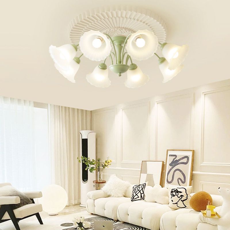 Nordic Style Ceiling Light Green Ceiling Lamp with Glass Shade for Living Room