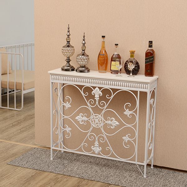 French Country Wood Frame Console Table Rectangle for Hall Dark Brown&White Sofa Table