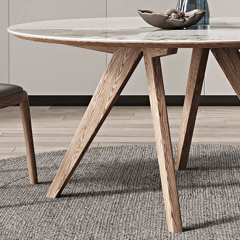 White Sintered Stone Top Table Round Home Kitchen Dinner with Natural Legs