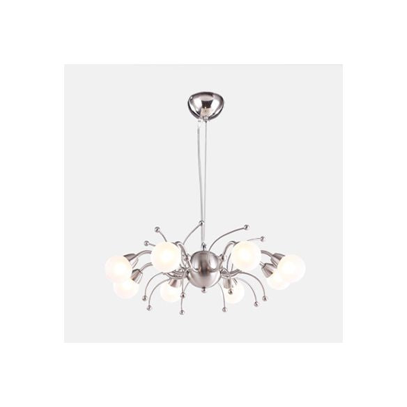 6/8 Lights Dining Room Chandelier Light with Globe White Glass Shade Modern Nickle Led Hanging Ceiling Lamp