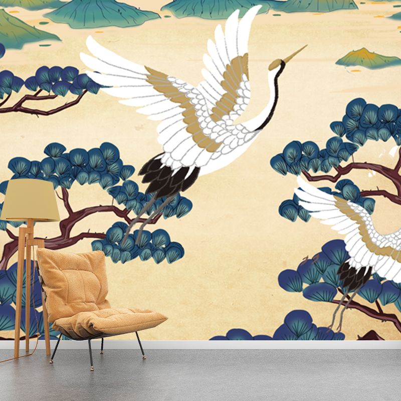 Sunrise Halcyon Mountain Landscape Mural Oriental Non-Woven Fabric Wall Art in Beige