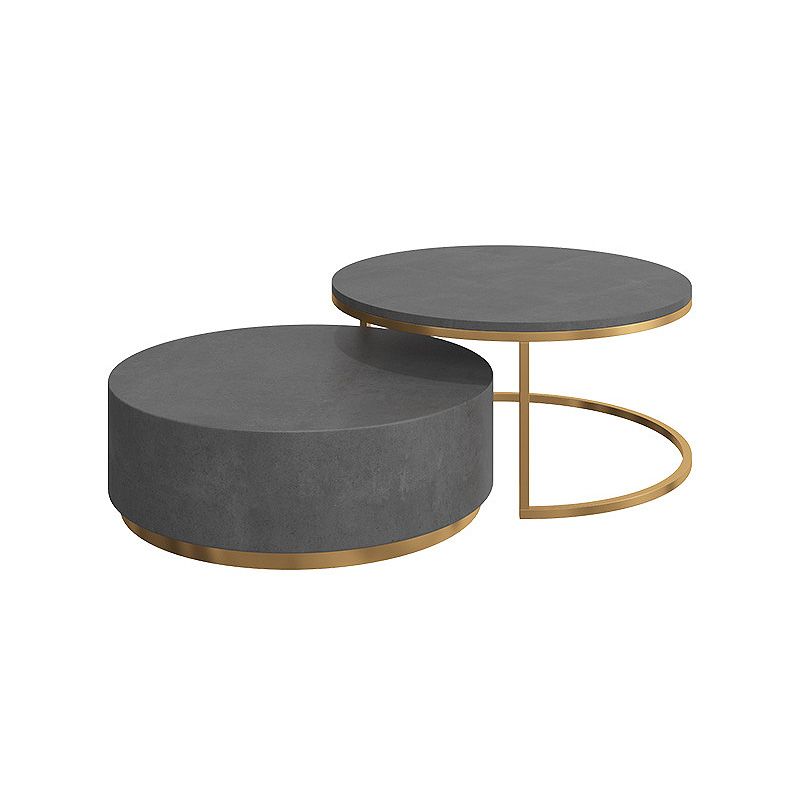 Drum Base Design Black/grey Faux Concrete Top Metal Base Round Coffee Table