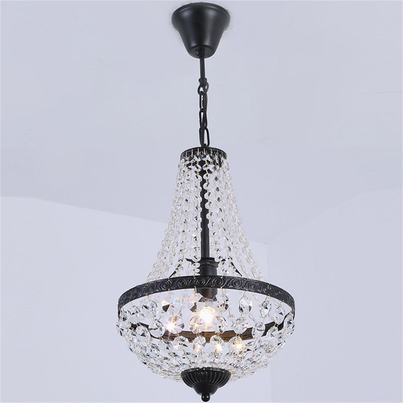 Simplicity 1 Bulb Pendant Lamp Black Basket Hanging Light Fixture with Clear Crystal Shade