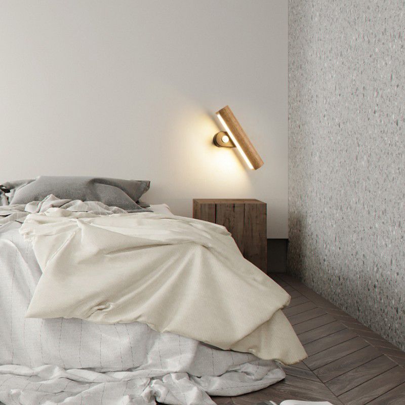 Japanese Style Wooden Wall Light Cylinder Shape Rotatable Wall Lamp for Living Room