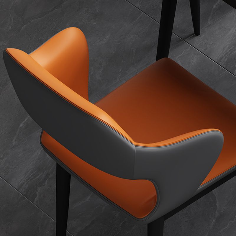 Modern Open Back Side Chair Leather Upholstered Armless Dining Chair with Metal Base