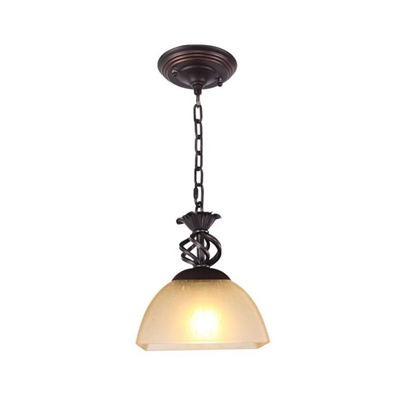 Single-Bulb Pendant Light Vintage Bowl Shape Frost Glass Hanging Pendant Light in Brown