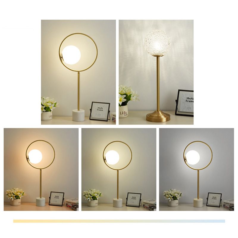 Postmodern 1-Light Table Lamp Gold Finish Ball Nightstand Light with Shade