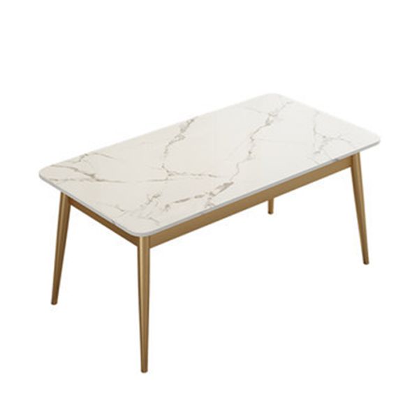 Luxury Rectangle Dining Table White Sintered Stone Top Table with 4 Iron Legs