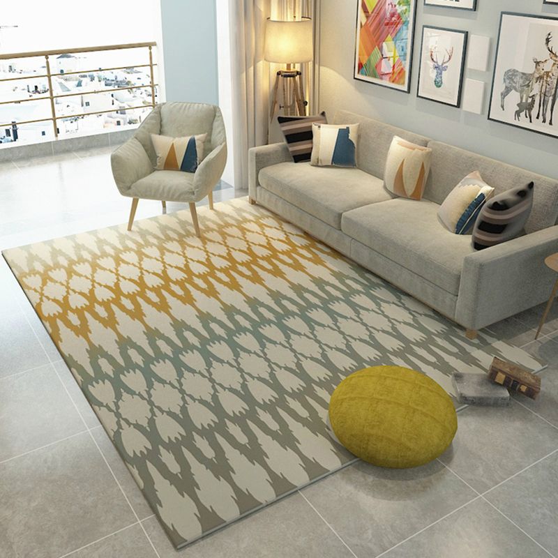 Yellow Geometric Pattern Rug Polyester Modern Area Carpet Stain Resistant Caroet for Living Room