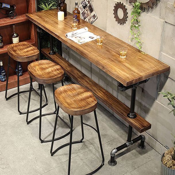 Wood Top Water Pipe Frame Counter Table Industrial 42-inch Height Table for Dinning Room