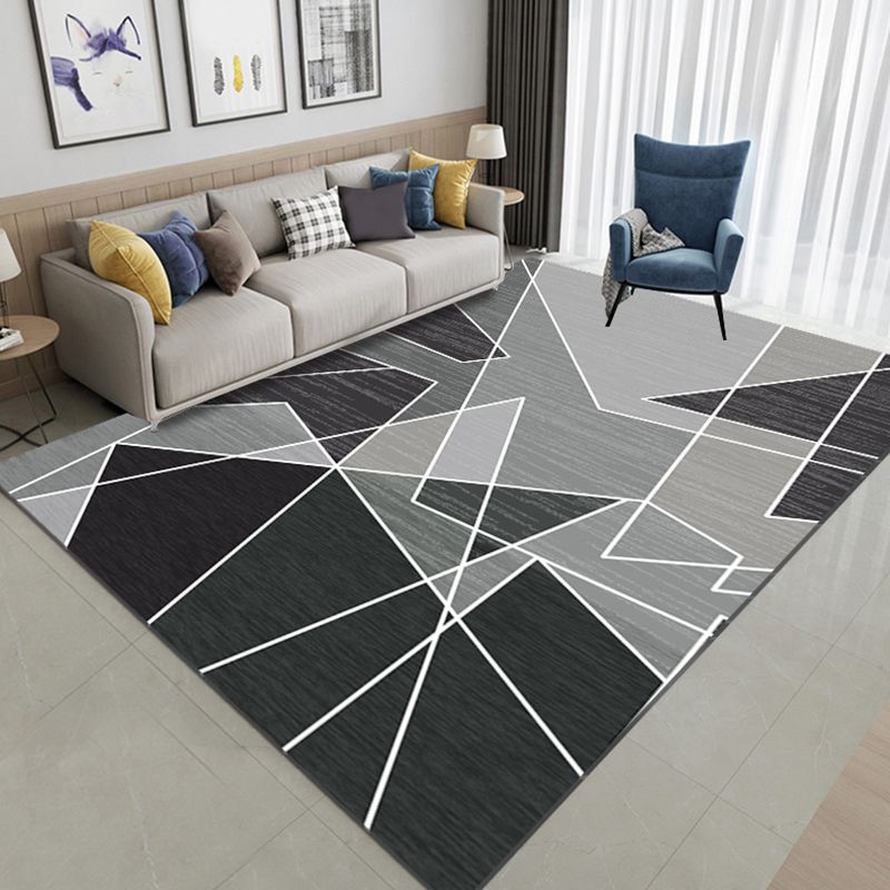 Multicolor Living Room Carpet Comfort Triangle Lines Area Rug Polyester with Non-Slip Backing Rug