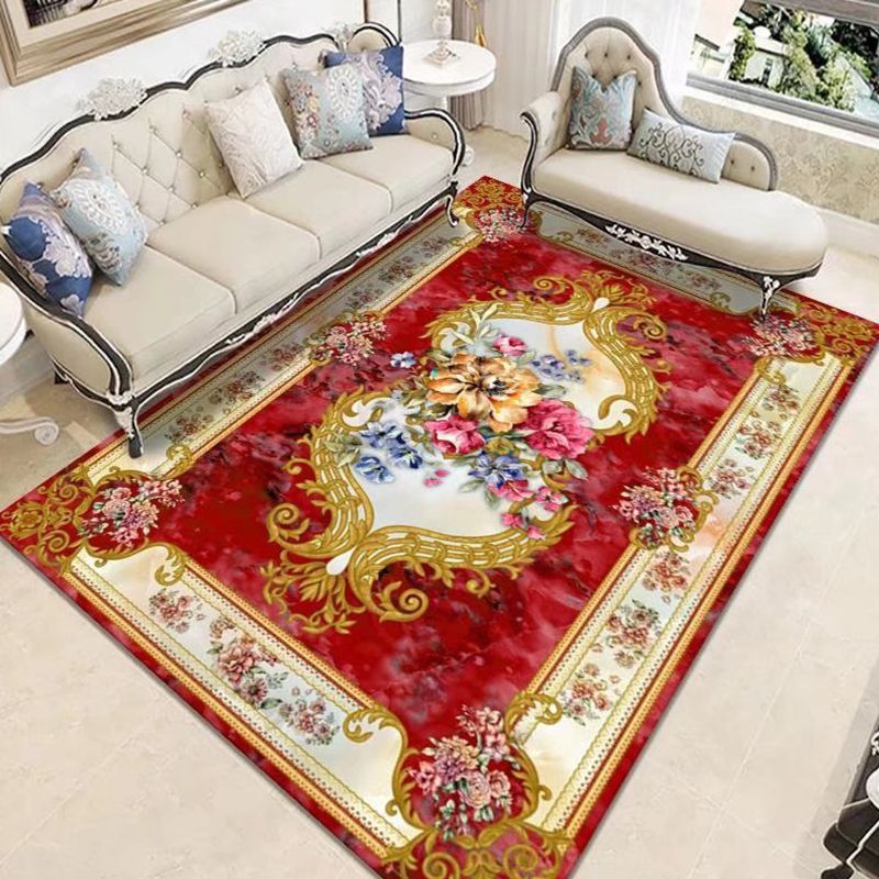 Mid-Century Area Rug Medallion Print Carpet Polyester Area Rug with Non-Slip Backing