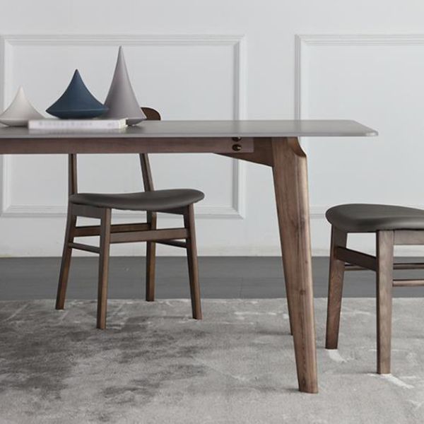 Sintered Stone Top Dining Table Modern Rectangle Table with 4 Ash Wood Legs