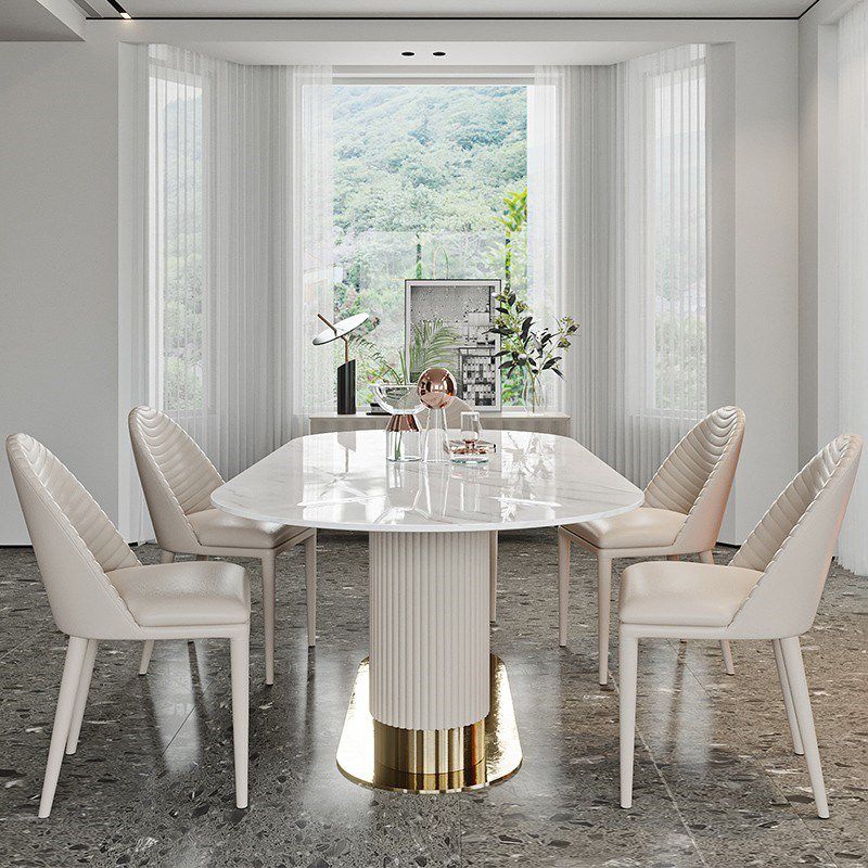 Oval Shape Fixed Kitchen Table Sintered Stone Pedestal Dining Table