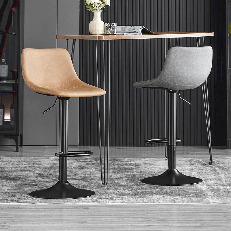 Contemporary Adjustable Footrest Barstool Matte Finish Leather Stool