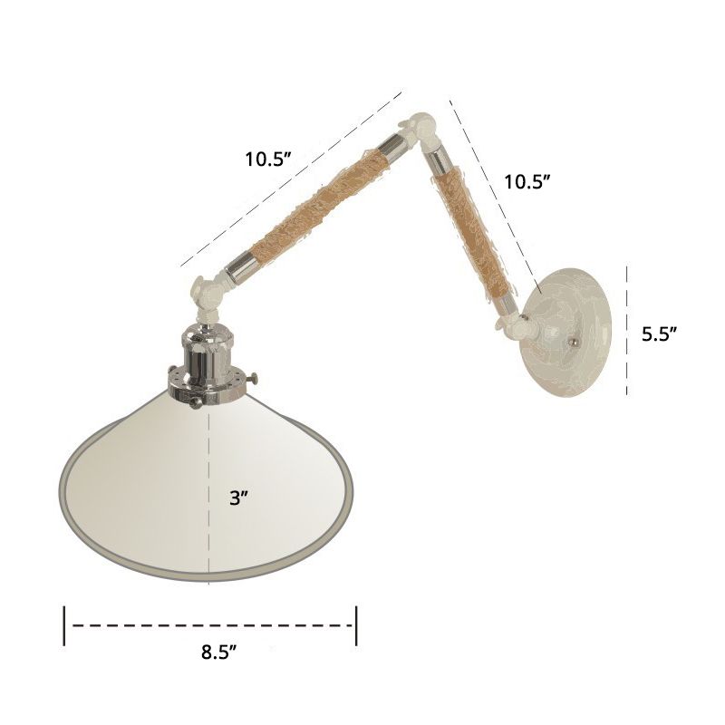 Blanc Conical Task Mur Murce Metal Nordic 1 Bulbe Metal Wall Lightture avec un bras cordé émouvant