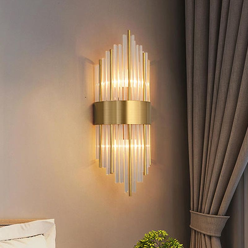 Modern Simple Style Geometric Shade Wall Sconce Metal and Glass 2 Lights Sconces in Gold Finish