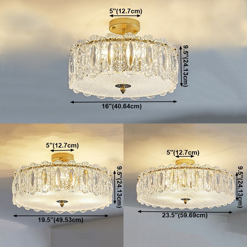 Lampe de plafond de forme ronde Mount à chasse d'eau en fer moderne avec abat-jour en verre pour chambre à coucher