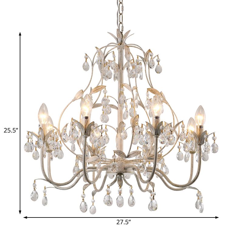 8 Bulbs Gourd Ceiling Chandelier Traditional Clear Crystal Suspended Lighting Fixture with Metal Leaf